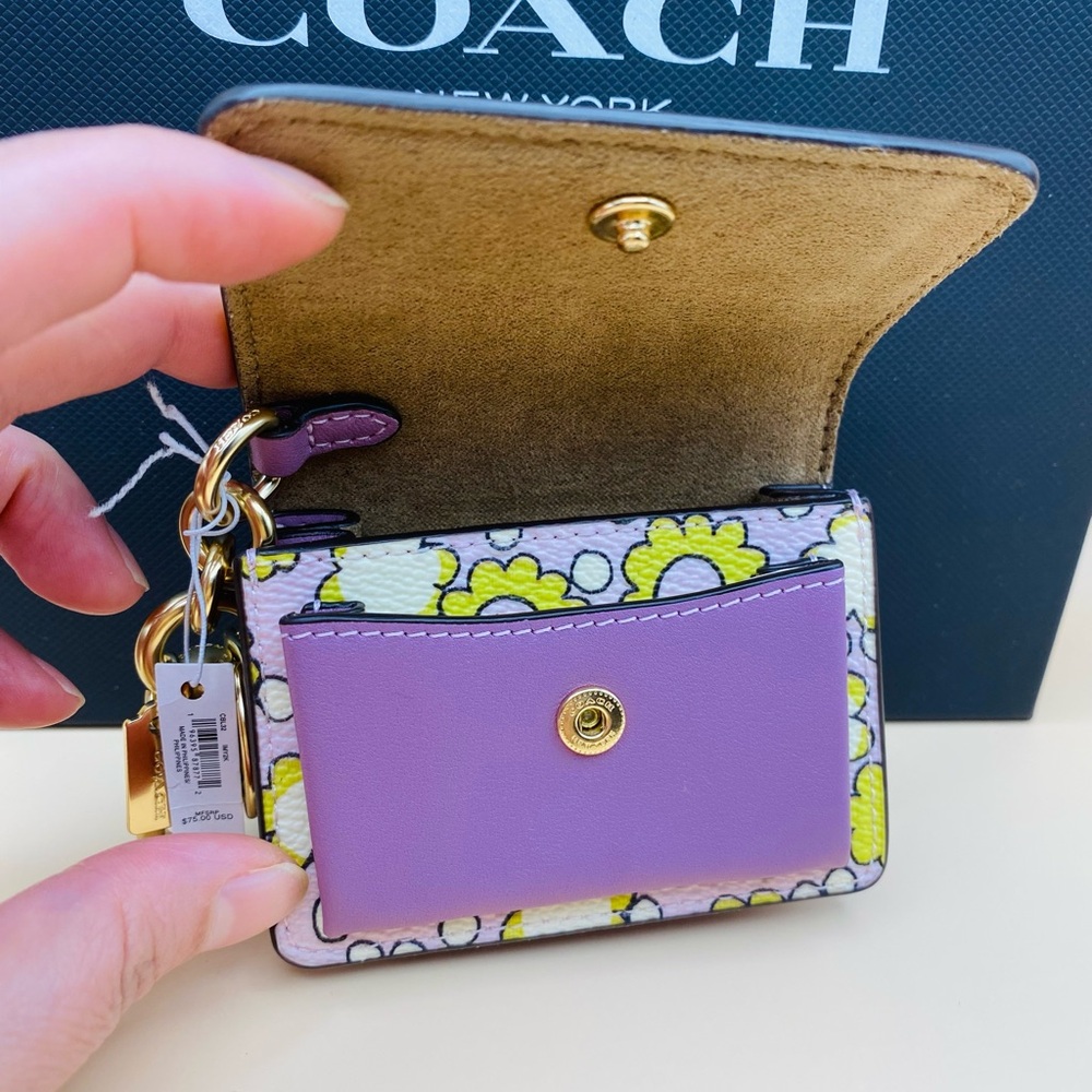 Coach Mini Klare Bag Charm with Blocked Floral Print Gold/Lilac Multi - Picture 5 of 8